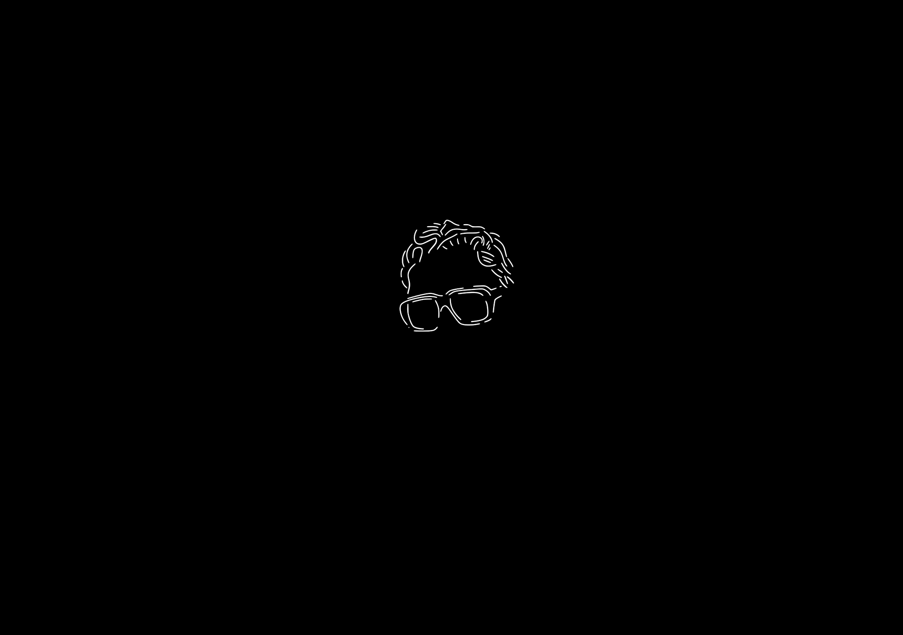 Harry Hamilton Foundation animated logo variations in white on a black background. The logo features a line illustration of the top of Harry's head down to his glasses, with the type below in serif typeface.
