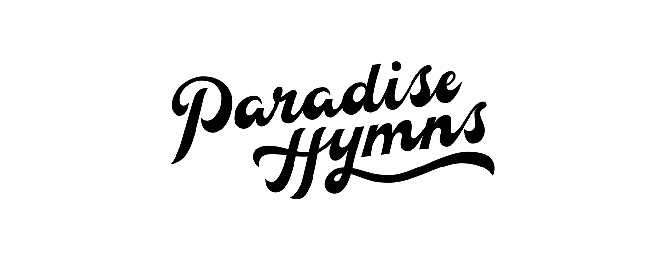 Animated logo variations & icon for Paradise Hymns a church community in West Palm Beach. The first slide shows a black logo in a script typeface. The second image is an illustrated heart with a tropical pattern overlaid on top of it.