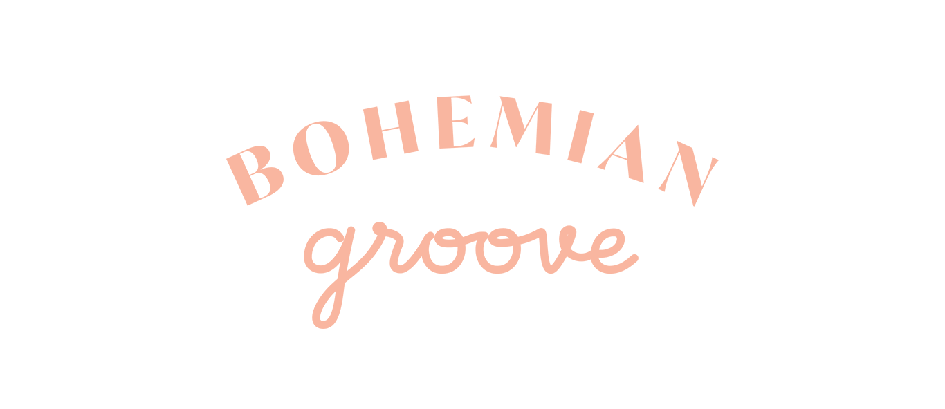 A peach colored logo reads "BOHEMIAN" in a contrasted serif typeface on a curve, with the word "groove" below in custom script hand lettering.