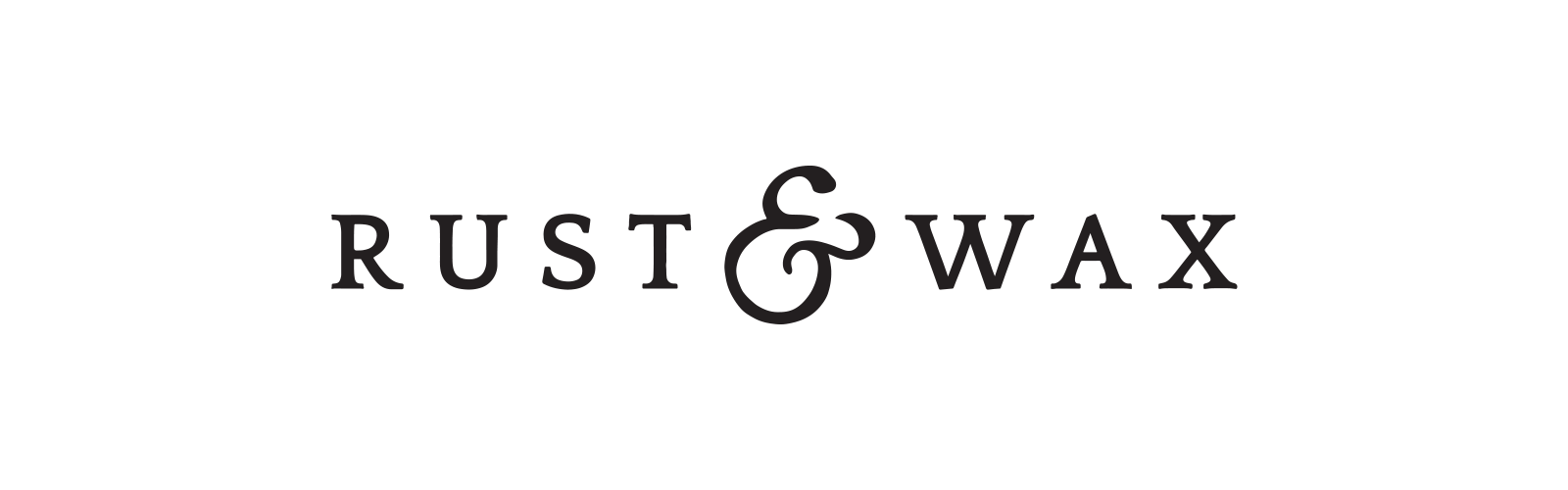 Rust & Wax Record Shop logo design features serif type and an oversized decorative ampersand.