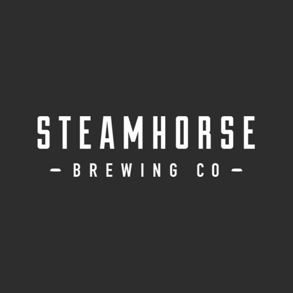 West Palm Beach's local brewery Steam Horse Brewing Co logo design featuring a condensed san serif typeface in white text on a charcoal background.