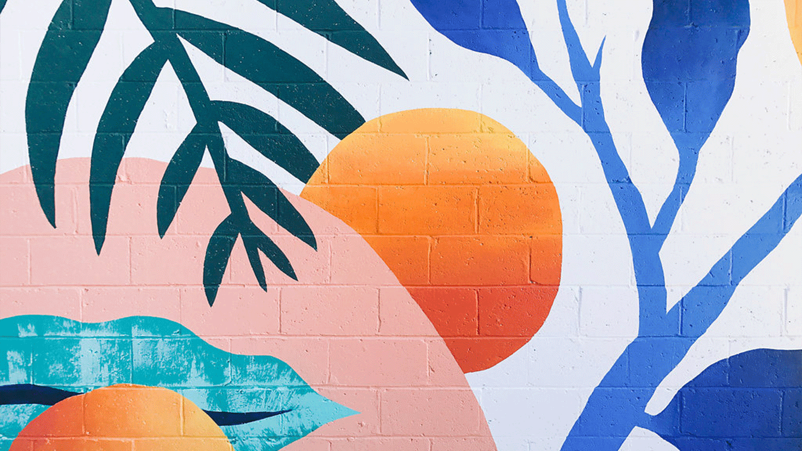 Animated images of mural designs done for Elizabeth Ave Station, Lewis Miller Design, Grandview Public Market, and Rust & Wax Record Shop in West Palm Beach, Florida.