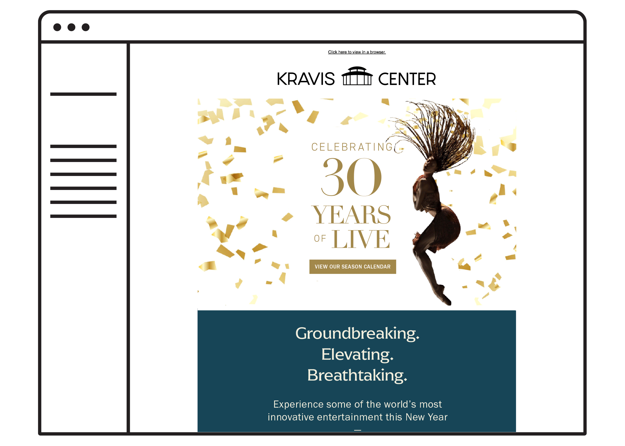 email mockup of Kravis 30 Year celebration newsletter